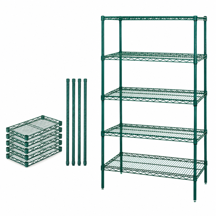 Product image #3 for Quantum 5-Shelf Wire Shelving Starter Kit, 30W x 21D x 63H, Green Epoxy