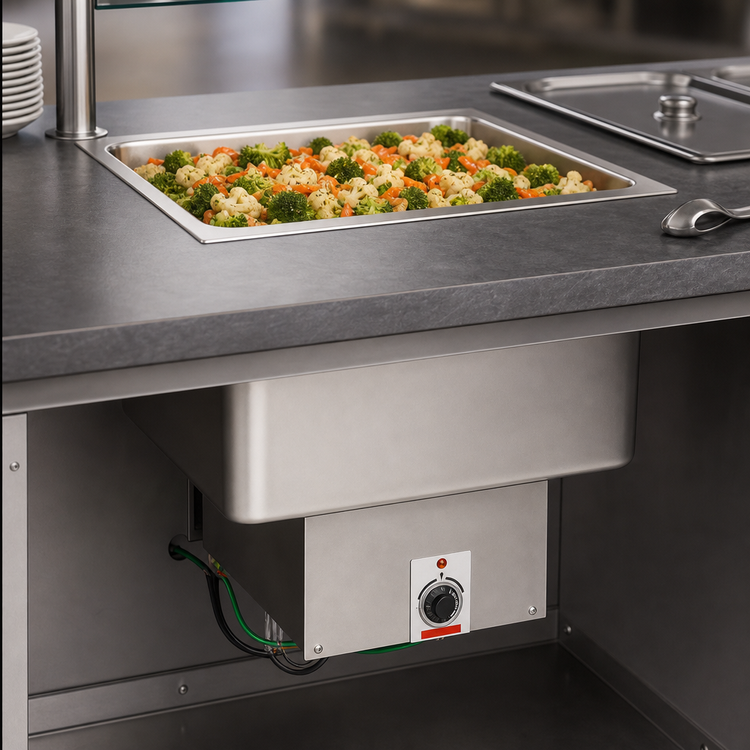 Product image #3 for APW Wyott BM-80CULS Built-In Electric Hot Food Well, Single 12 x 20 Pan, Bottom Mount, Square Corner, No Drain