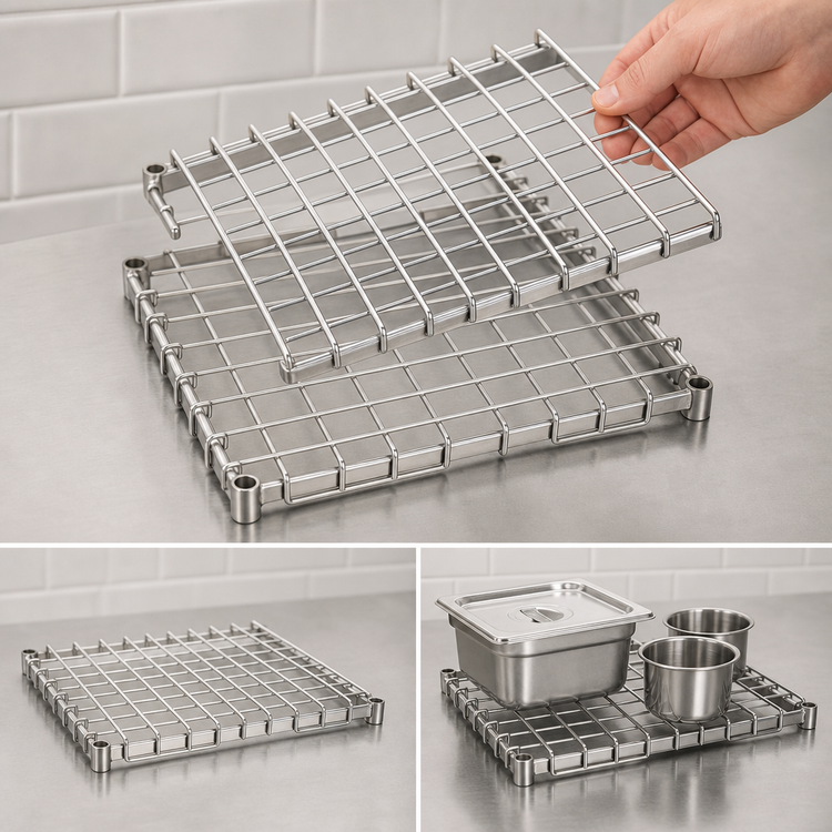 Product image #3 for Eagle Group 24-Inch x 18-Inch Chrome Dunnage Shelf with Removable Wire Mat