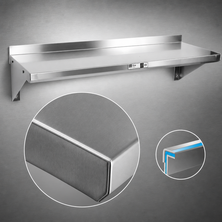 Product image #3 for John Boos Stallion 72-Inch x 12-Inch 16-Gauge Stainless Steel Wall-Mounted Shelf with 1-1/2-Inch Rear Riser
