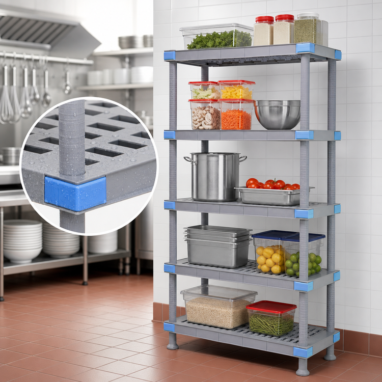 Product image #3 for Quantum Millenia 24" W x 21" D x 62" H Polymer Starter Shelving Unit with 5 Open Grid Shelves, Gray