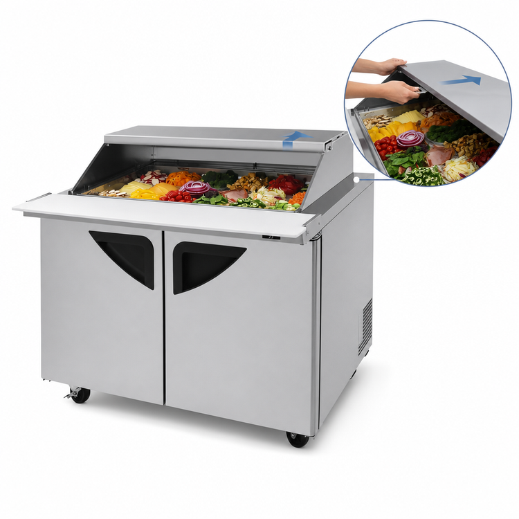 Product image #3 for Turbo Air Super Deluxe 48 1/4-Inch 2-Section Sandwich/Salad Mega Top Prep Table with Slide-Back Lid, 18-Pan