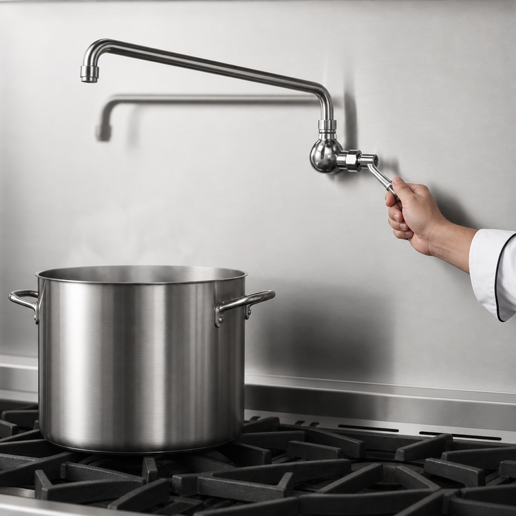 Product image #3 for Manual Wall-Mount Pot Filler Faucet with 16-Inch Swing Spout and Wrist Handle