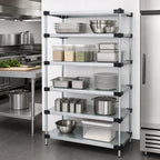 Thumbnail image #3 for Quantum WR74-1842SG-5 Stationary Solid Shelving Starter Kit, 5 Shelves, 42"W x 18"D x 74"H, Galvanized Steel with Chrome Posts
