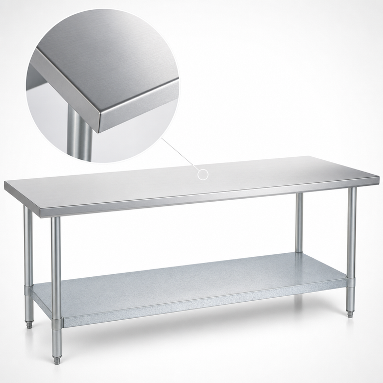 Product image #3 for Duke 144-Inch x 30-Inch Stainless Steel Work Table with Galvanized Undershelf and Posts, 36-Inch High, No Backsplash