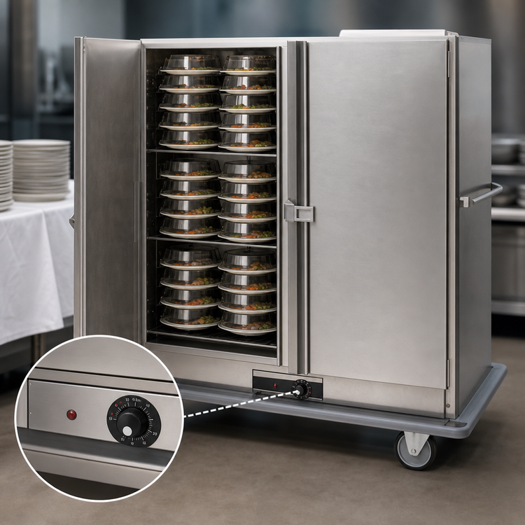 Product image #3 for Convertible Carter Insulated Mobile Banquet Cart Holding Cabinet with Double Doors, Thermostatic Heat, Stainless Steel, 96 Covered Plate Capacity