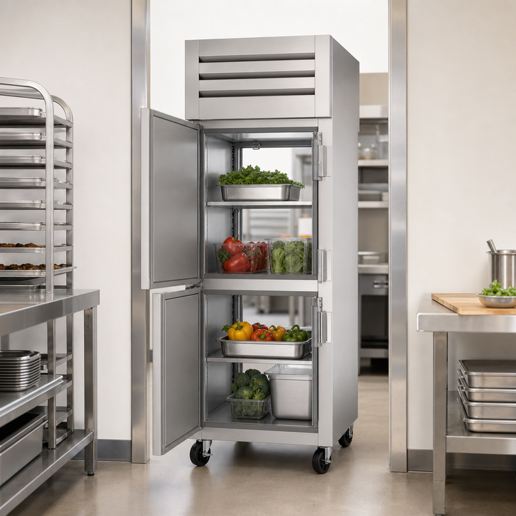 Product image #3 for True SPEC SERIES 1-Section Pass-Thru Reach-In Refrigerator with Solid Half Front Doors and Glass Rear Door, Stainless Steel