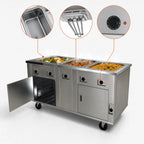 Thumbnail image #3 for Dinex DineXpress DXP3HFHIB Mobile 3-Well Electric Hot Food Serving Counter with Heated Base, Stainless Steel, 208V