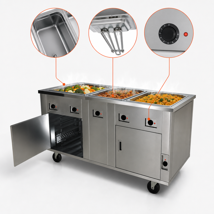 Product image #3 for DineXpress DXP3HFHIB 3-Well Electric Hot Food Serving Counter with Heated Base