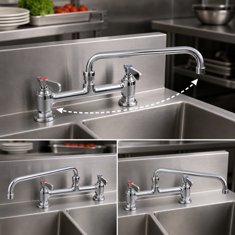 Product image #3 for BK Resources OptiFlow Heavy Duty Deck Mount Manual Faucet with 12-Inch Swing Spout, 8-Inch Centers, Lead Free