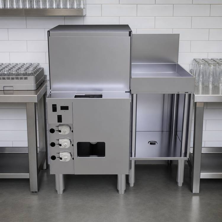 Product image #3 for Glastender GT-18+1R Front-to-Side Pass-Thru 18-Inch Door-Type Glasswasher Station with Right Drain Table