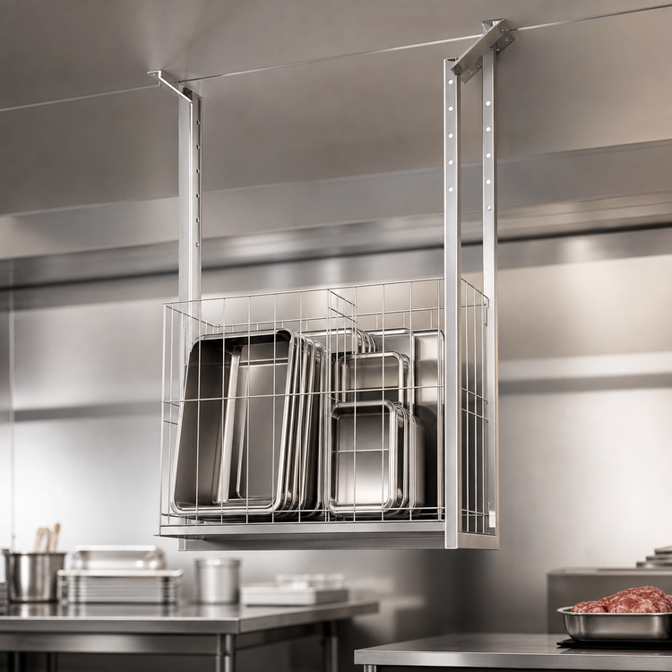 Product image #3 for John Boos Stainless Steel Ceiling-Mount Meat Boat Rack, 36 x 12 x 25 Inches