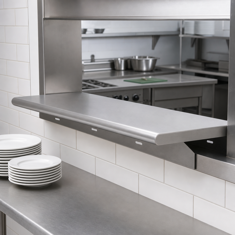 Product image #3 for Advance Tabco 84 Inch x 18 Inch Pass-Thru Shelf with Bull Nose Front and Rear, Stainless Steel