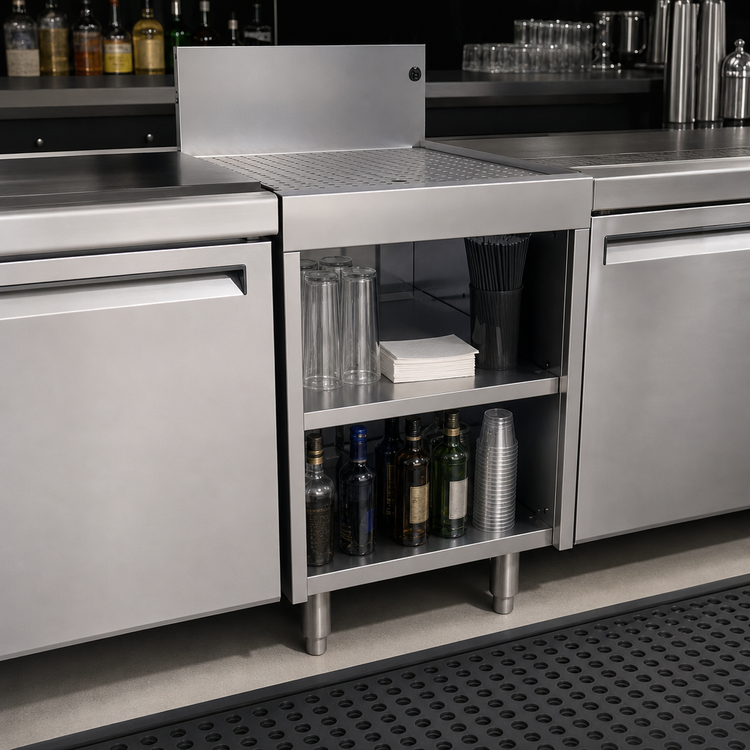 Product image #3 for Glastender 18-Inch Wide Underbar Drainboard Cabinet Base with Open Front, 24-Inch Deep, Stainless Steel