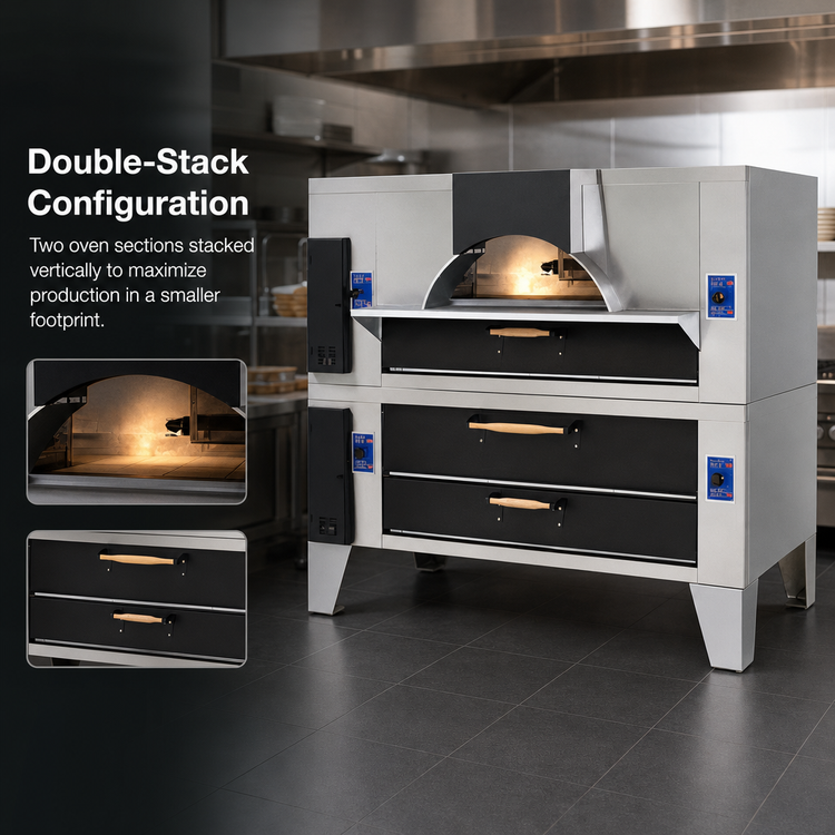 Product image #3 for Bakers Pride IL Forno Classico FC-816/Y-800BL Double-Stack Gas Pizza Deck Oven with Brick-Lined Upper Oven and Ceramic Decks
