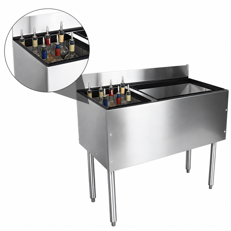 Product image #3 for Glastender CHOICE 36-Inch Underbar Combo Ice Bin/Cocktail Unit with Left 6-Bottle Storage