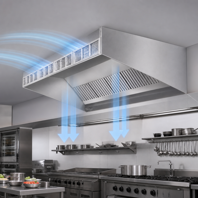Product image #3 for SpecAir HESFA96-144 Wall Type Front Discharge Make-Up Air Exhaust Hood