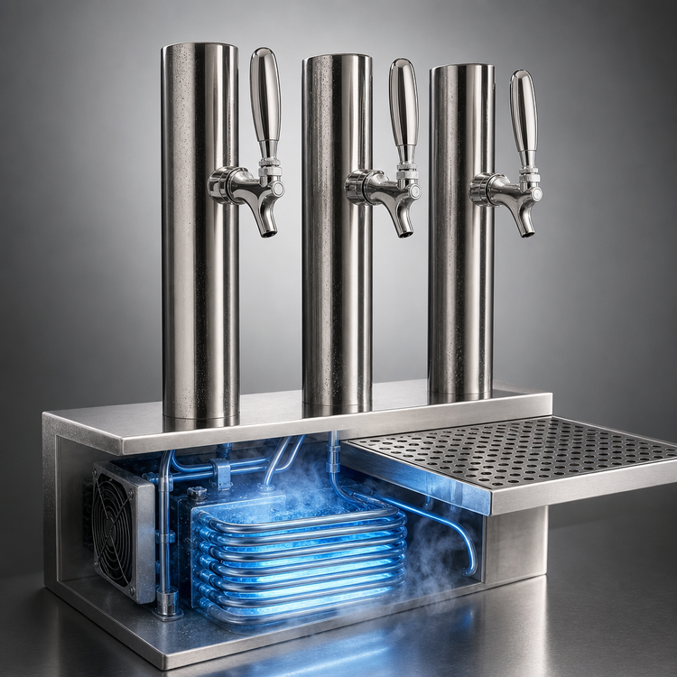 Product image #3 for Skyline 3-Faucet Countertop Glycol-Cooled Draft Beer Station, Less Rinser, Polished Stainless Steel