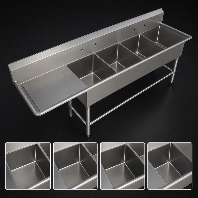 Product image #3 for John Boos Pro-Bowl 4-Compartment Stainless Steel Sink with 36-Inch Left Drainboard