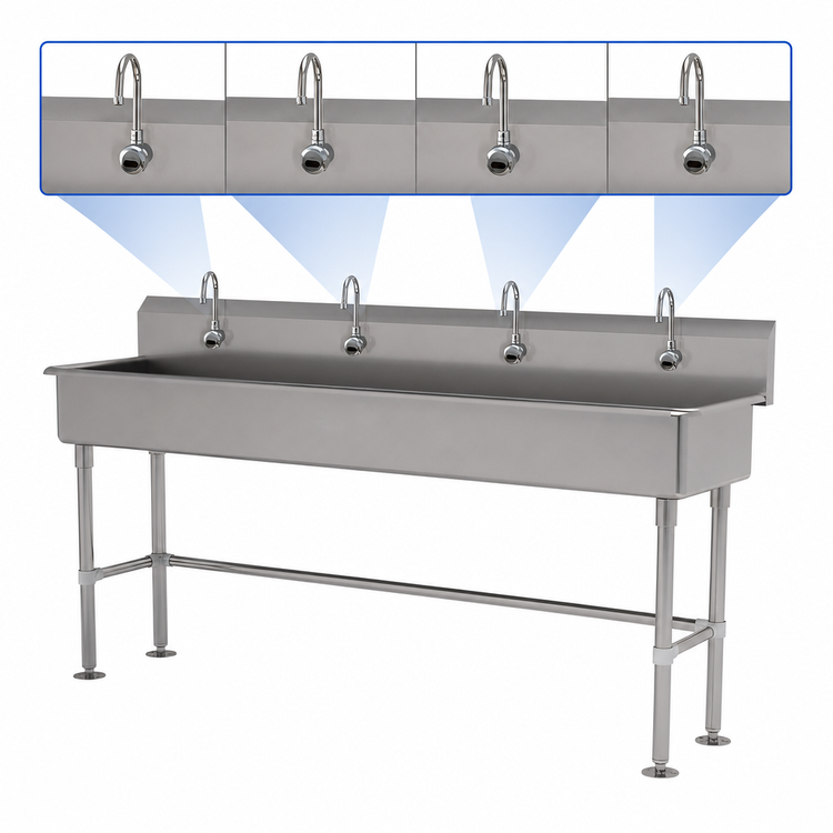 Product image #3 for Advance Tabco 80-Inch 4-Station Freestanding Multiwash Hand Sink with 4 Electronic Faucets