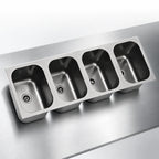 Thumbnail image #3 for Eagle Group FDI-16-19-13.5-4 4-Compartment Weld-In Sink, 16" x 20" x 13-1/2" Bowls, 18-Gauge 304 Stainless Steel