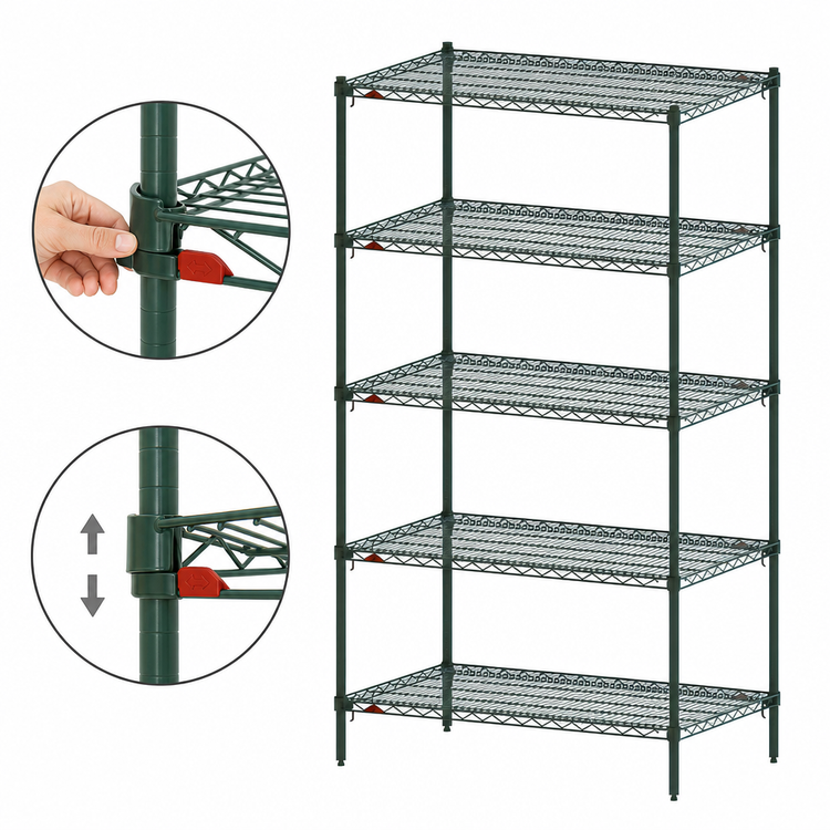 Product image #4 for Metro Super Adjustable Super Erecta Starter Wire Shelving Unit, 30"W x 24"D x 74"H, 5 Shelves, Metroseal 3 Epoxy-Coated Green