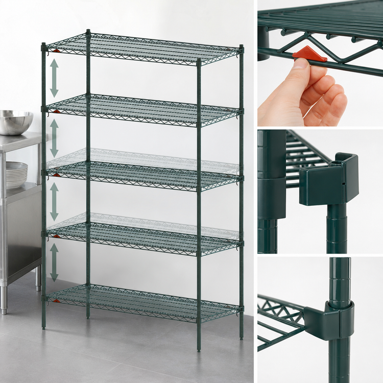 Product image #4 for Metro Super Erecta Super Adjustable 5-Shelf Starter Wire Shelving Unit, 42W x 24D x 74H, Metroseal 3 Green Epoxy-Coated