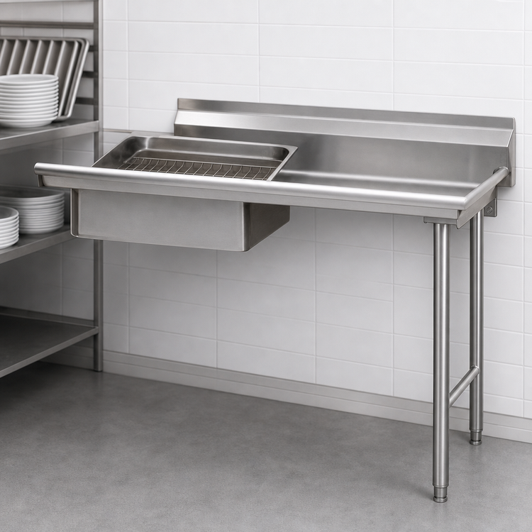 Product image #3 for Eagle Group Spec-Master Straight Soiled Dishtable with 20 x 20 x 5 Inch Pre-Rinse Sink, Right-to-Left, 30 x 30 Inch