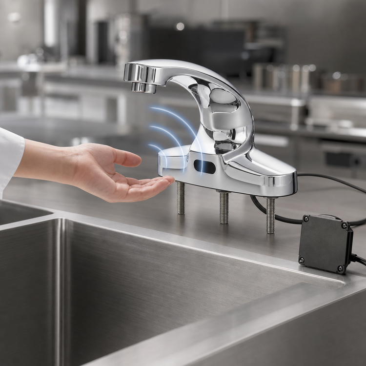 Product image #3 for ChekPoint Electronic Sensor-Operated Deck-Mount Faucet, 4-Inch Centers, 2.2 GPM, Chrome-Plated Brass