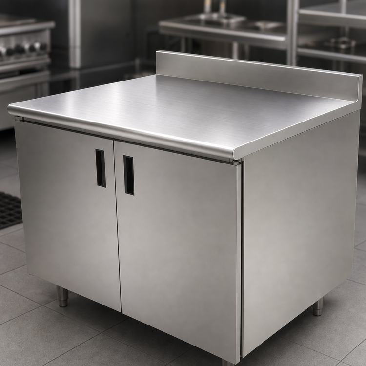 Product image #3 for Advance Tabco 36-Inch x 24-Inch Enclosed Work Table with Cabinet Base, 14-Gauge 304 Stainless Steel Top and 5-Inch Backsplash