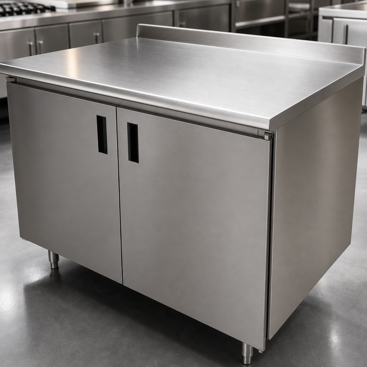 Product image #3 for Advance Tabco HF-SS-2410 Enclosed Stainless Steel Work Table with Cabinet Base, Hinged Doors, 120 x 24 Inches, 304 Stainless Steel Top
