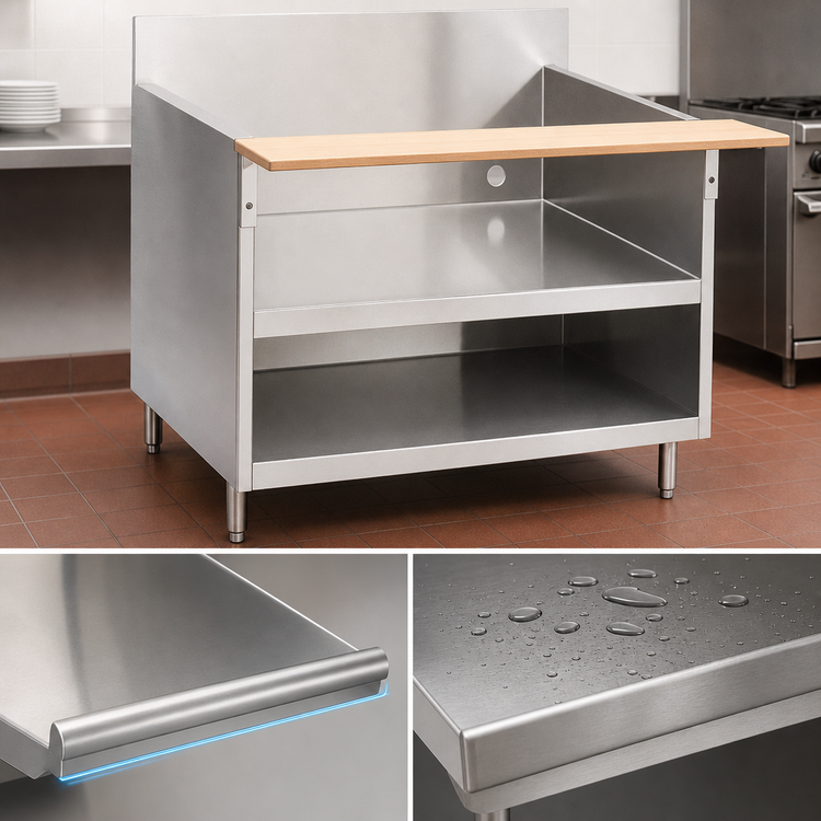 Product image #3 for La Rosa L-70102-26 102 Inch Stainless Steel Open Cabinet Base Equipment Stand