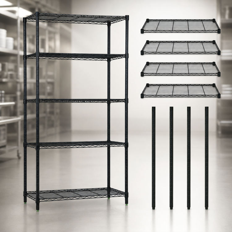 Product image #3 for Quantum 36"W x 21"D x 74"H Wire Shelving Starter Kit with 5 Shelves, Black Epoxy Finish