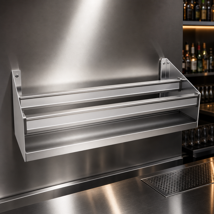 Product image #3 for Glastender 29-Inch Double Stainless Steel Underbar Speed Rail with Open Step-and-Rail Design