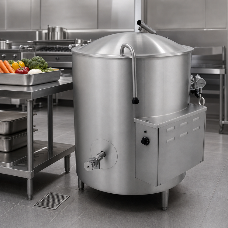 Product image #3 for AccuTemp Edge Series 30-Gallon Electric Stationary Steam Kettle with 2/3 Jacket and 316 Stainless Steel Liner