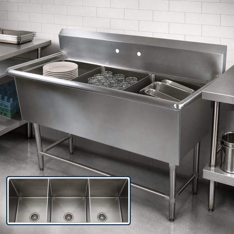 Product image #3 for John Boos Pro-Bowl 3-Compartment Stainless Steel Sink with 10-Inch Backsplash