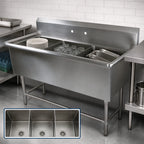Thumbnail image #3 for John Boos Pro-Bowl 3PB1824 3-Compartment Stainless Steel Sink, 18 x 24 x 12 Inch Bowls, 10-Inch Backsplash, No Drainboards
