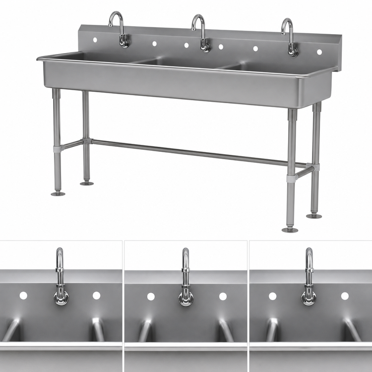 Product image #3 for Advance Tabco 3-Station Freestanding Hand Wash Sink with Splash-Mount Faucet Provision