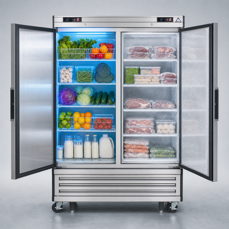 Product image #3 for Everest Refrigeration 2-Section Dual Temperature Reach-In Refrigerator/Freezer Combo, 48 Cu. Ft., Stainless Steel