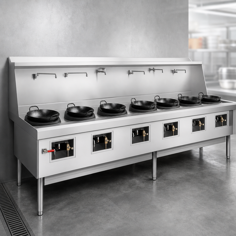 Product image #3 for York Gas Wok Range with 6 Chambers, Water-Cooled Top and Stainless Steel Deck & Sides