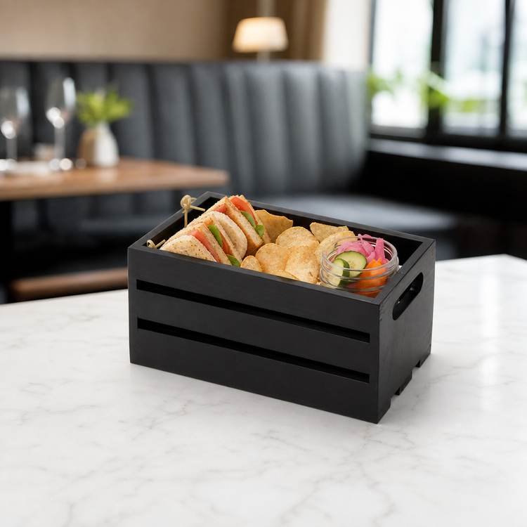 Product image #3 for American Metalcraft 1/3 Size Rectangular Black Wooden Serving Crate
