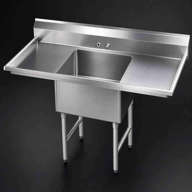 Product image #3 for Advance Tabco Special Value Series 1-Compartment Fabricated Sink with Left and Right 18-Inch Drainboards, 16-Gauge 304 Stainless Steel