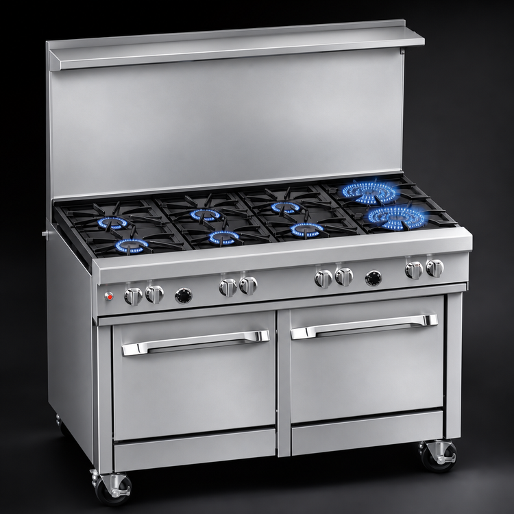 Product image #3 for Ultimate 48-Inch Commercial Gas Restaurant Range with 7 Open Burners and 2 Space Saver Ovens