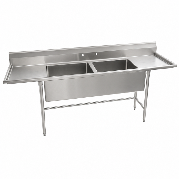 Product image #3 for Eagle Group S14 Series 2-Compartment Floor Model Sink with Dual Drainboards, 81-Inch Wide, 14-Gauge 304 Stainless Steel
