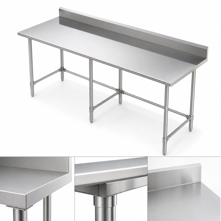 Product image #3 for 108-Inch x 24-Inch Stainless Steel Underbar Work Table with 5-Inch Backsplash
