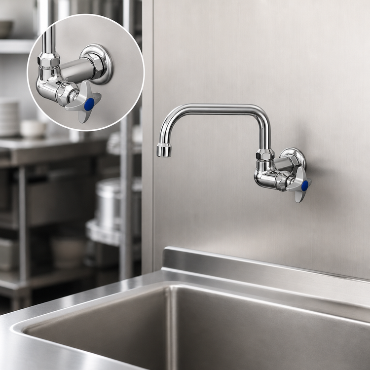 Product image #3 for T&S Brass B-0212-F05 Single-Hole Single-Temperature Wall-Mount Pantry Faucet with 6-Inch Swing Nozzle