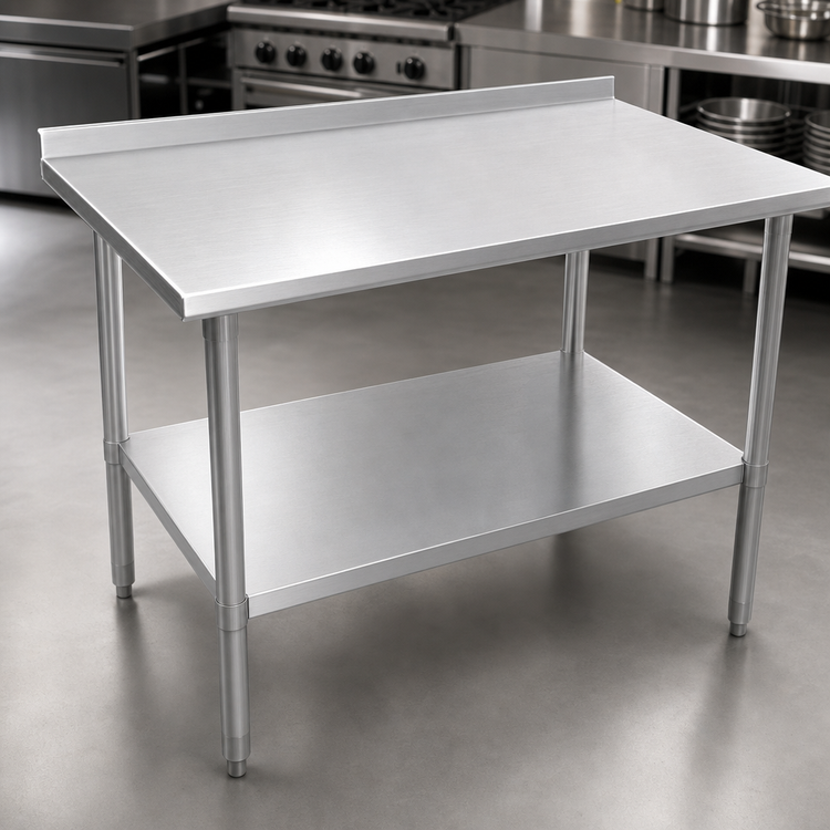Product image #3 for John Boos Stallion 48"W x 30"D 14-Gauge Stainless Steel Work Table with 1-1/2" Rear Upturn and Undershelf