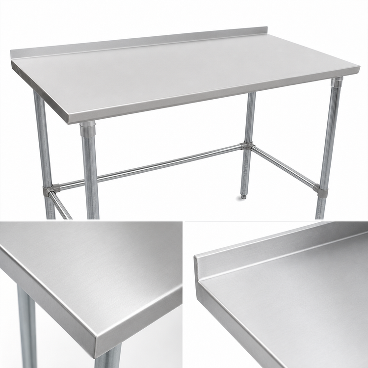 Product image #3 for John Boos Stallion 120" x 30" Stainless Steel Top Work Table with Stallion Safety Edge, 1-1/2" Rear Up-Turn, and Galvanized Base