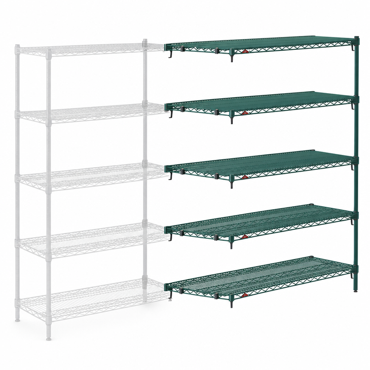 Product image #4 for Metro Super Erecta Super Adjustable Add-On Wire Shelving Unit, 60"W x 24"D x 74"H, 5 Shelves, Green Epoxy-Coated