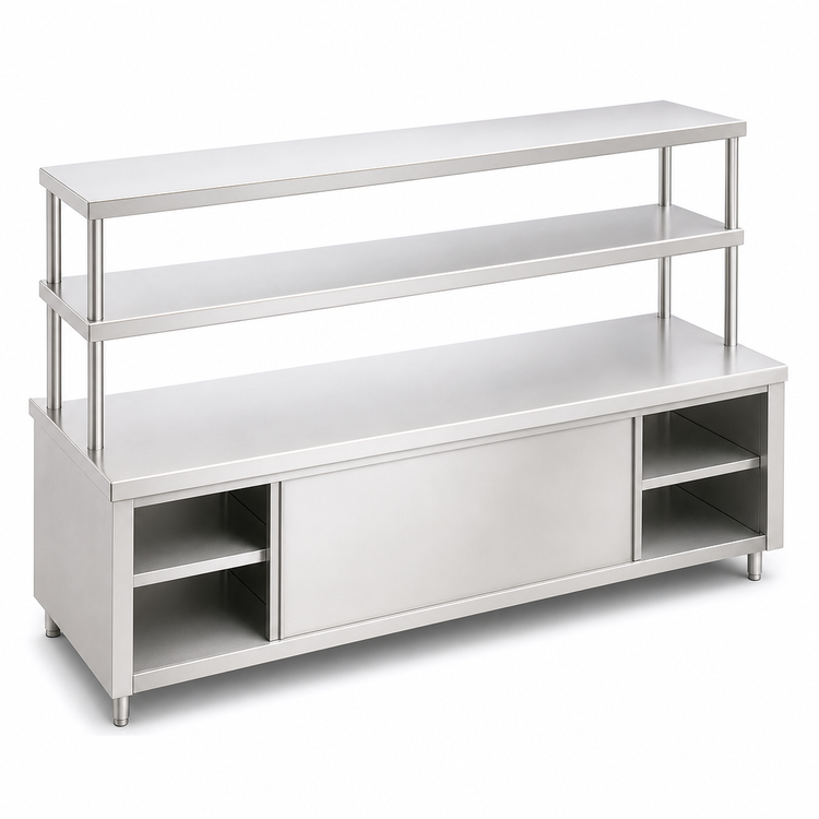Product image #3 for Randell 70-1/2 Inch Modular Chef Service Counter Center Section with Plate Storage Cabinet and Double Overshelf